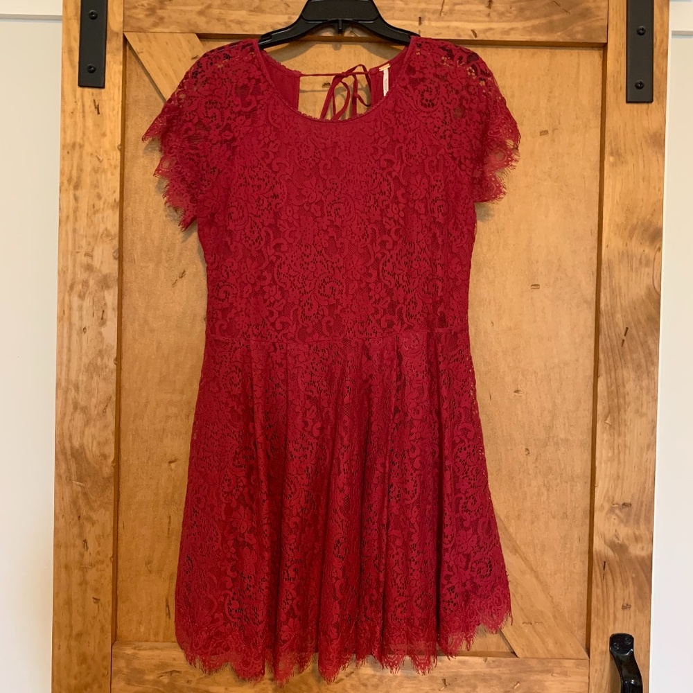 Free People Burgundy Lace Shift Mini Dress